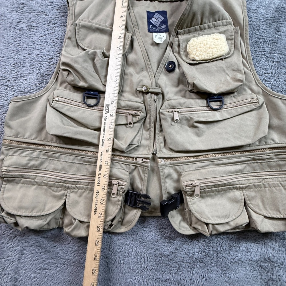 Vintage 90s Columbia PFG Fishing Vest Men's L Beige Heavy Canvas Outdoor - Picture 6 of 7